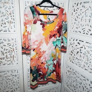 Calvin Klein Long Sleeve Border Print Floral Dress